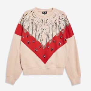 Topshop Red and Tan Embellished Sweatshirt